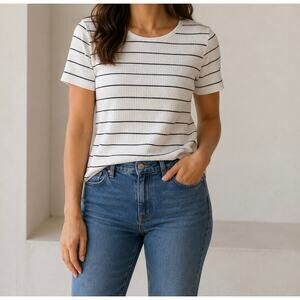 Cyrus White & Black Striped Ribbed Knit Top XL
